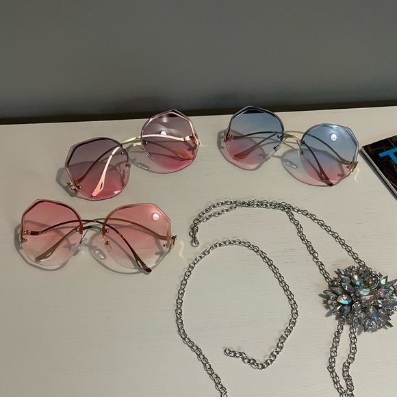 Geo Octagon Ombré Metal Frame Sunnies Sunglasses New - Picture 3 of 7